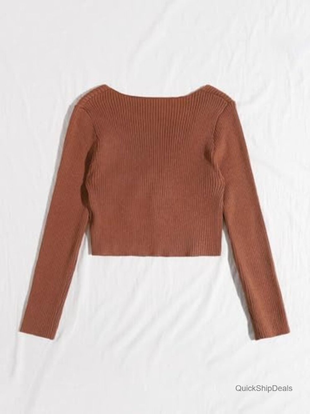 Tie Front Long Sleeve Rib Knit Shrug Sweater Cardigan Crop Top - Picture 4 of 6